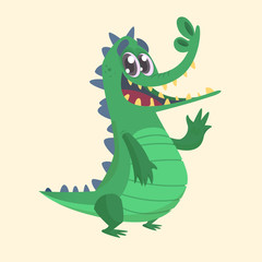 Cute cartoon crocodile or dinosaur. Vector  illustration of a green crocodile