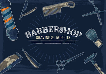 Hand drawn vector barber shop banners with sketch engraving illustration