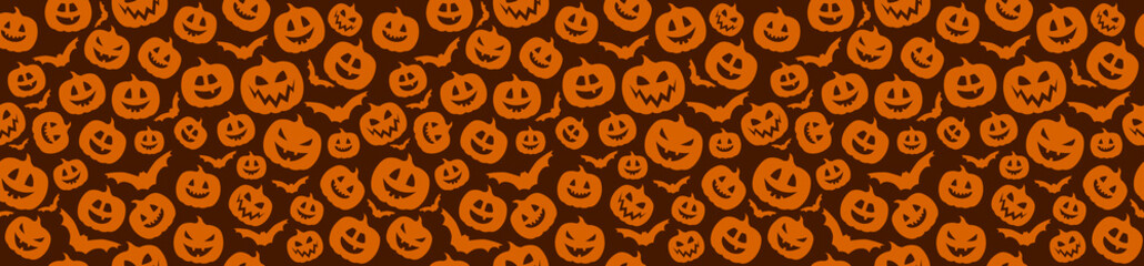 Halloween - seamless texture with funny pumpkins. Vector.