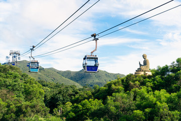 Tian Tan Buddha statue at Ngong Ping, Lantau Island, in Hong Kong China and traveled by cable car.