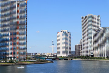 High-rise Tower Mansions Buildings and Waterway, At Toyosu, Tokyo