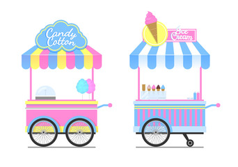 Candy Cotton and Ice Cream Wagons Vector Pattern