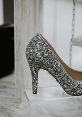 shoes in shop. White heels