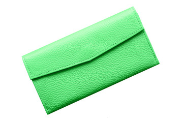 green purse on a white background