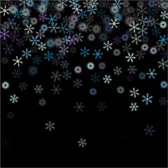 Falling down snow confetti, snowflake vector border. Festive winter, Christmas, New Year sale background. Cold weather, winter storm, scatter texture. Hipster snowfall falling snowflakes cool confetti
