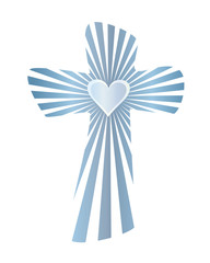 Isolated abstract christian cross with rays and heart