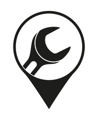 Black and white car repair service location marker