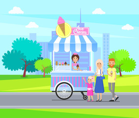 Obraz na płótnie Canvas Ice-Cream Stall Street in City Vector Illustration