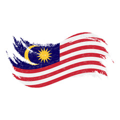 National Flag Of Malaysia, Designed Using Brush Strokes,Isolated On A White Background. Vector Illustration. Use For Brochures, Printed Materials, Logos, Independence Day.