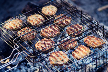 Barbecue on the bonfire close up