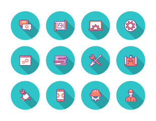 Engineering Colored Flat Line Icon Set