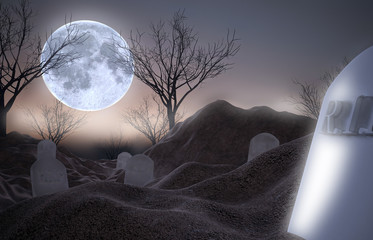 halloween concept cemetery and moon - 225667119