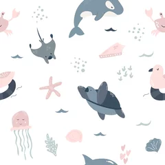 Stickers meubles Animaux marins Imprimé bébé modèle sans couture avec des animaux marins mignons