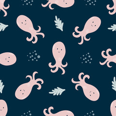 Seamless pattern baby print with cute octopuses