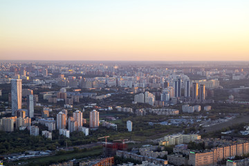 Naklejka na ściany i meble Panorama of Moscow from a height. Sunset.