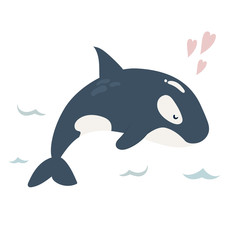 Obraz premium Baby print with blue orca. Hand drawn graphic