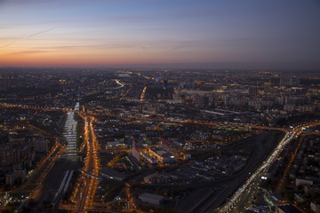 Capital of Russia. Evening panorama of Moscow from a height.