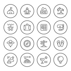 Fototapeta premium Set round line icons of travel