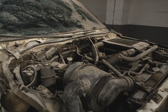 Car engine in garage