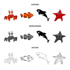Vector illustration of sea and animal symbol. Set of sea and marine vector icon for stock.