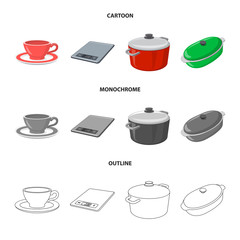 Vector illustration of kitchen and cook symbol. Collection of kitchen and appliance vector icon for stock.