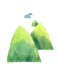 Hills with grass isolated on white. Watercolor © kbel