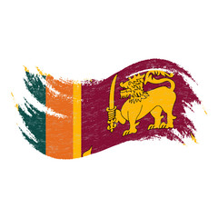 National Flag Of Sri Lanka, Designed Using Brush Strokes,Isolated On A White Background. Vector Illustration. Use For Brochures, Printed Materials, Logos, Independence Day.