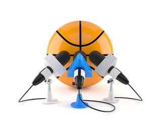 Basketball ball with interview microphones