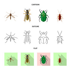 Isolated object of insect and fly sign. Set of insect and element stock symbol for web.