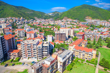 Fototapeta premium aerial view of Budva city and mountains ,Montenegro 