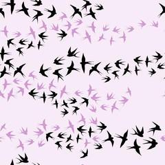 Swallow. Fly bird in sky seamless pattern