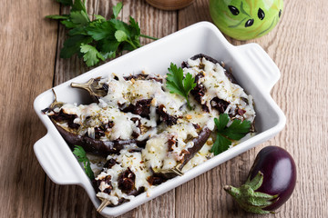 Stuffed eggplants with sun dried tomatoes and mozzarella cheese