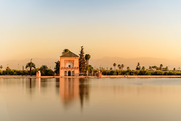 The Menara gardens are botanical gardens located to the west of Marrakech, Morocco, near the Atlas Mountains.