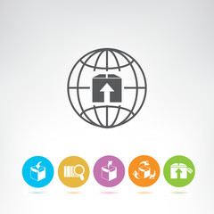 box and globe, shipping and logistics icons