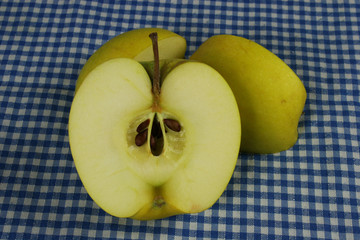 Ripe green apple and slice