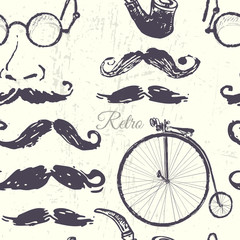 Ink hand drawn retro illustrations seamless pattern