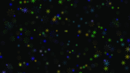 Abstract background with a variety of colorful snowflakes. Big and small.