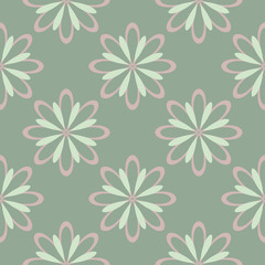 Olive green floral seamless pattern with pale pink elements. Background with flower designs