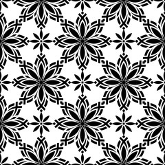 Black floral seamless ornament on white background