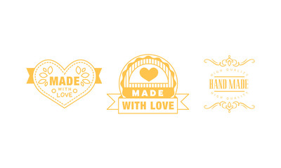 Made with love logo set, hand made golden emblems vector Illustration on a white background