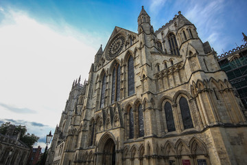 York Minster with a background of blue sky, North Yorkshire, England, UK