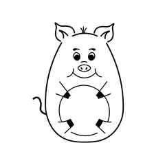 Piggy in the black contour.Illustration.