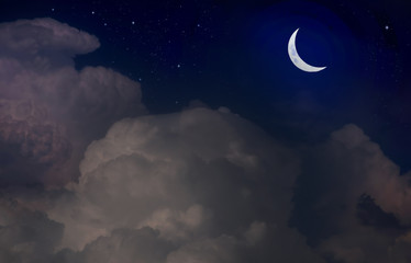 Naklejka na ściany i meble Stars, moon and cumulonimbus in the night sky