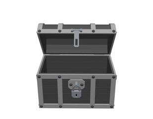 Opened empty wooden chest. Isolated on white background. Vector illustration.