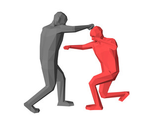 Low poly men fighting. Isolated on white background. Vector illustration.