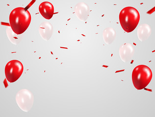 Red White balloons, confetti concept design template Happy Valentine's Day, background Celebration Vector illustration.