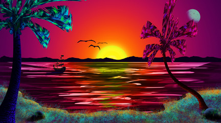 Plakat beautiful tropical sunset sea design