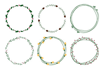 christmas doodle flat style wreath on white background isolated