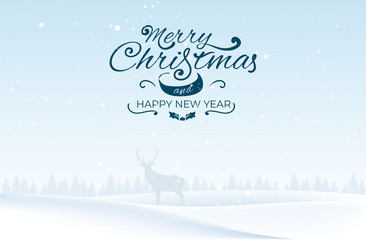 Christmas landscape with deer and forest. Winter nature. For design flyer, banner, poster, invitation