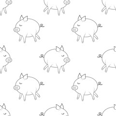 Seamless pigs pattern. Symbol of 2019 on the Chinese calendar. Pig background for textiles, fabrics, cotton fabric, covers, wallpaper, print, gift wrapping, postcard, scrapbooking, bedding.Raster copy